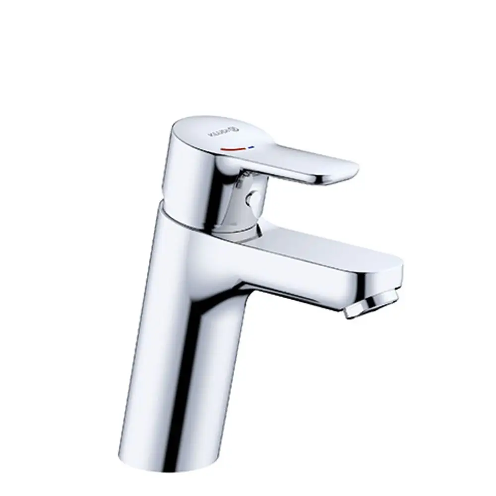 Kludi-Waschtischarmatur in chrom mit einem Hebel zur Wasserregulation und einem flachen Auslauf. Design für funktionale Nutzung im Badezimmer.